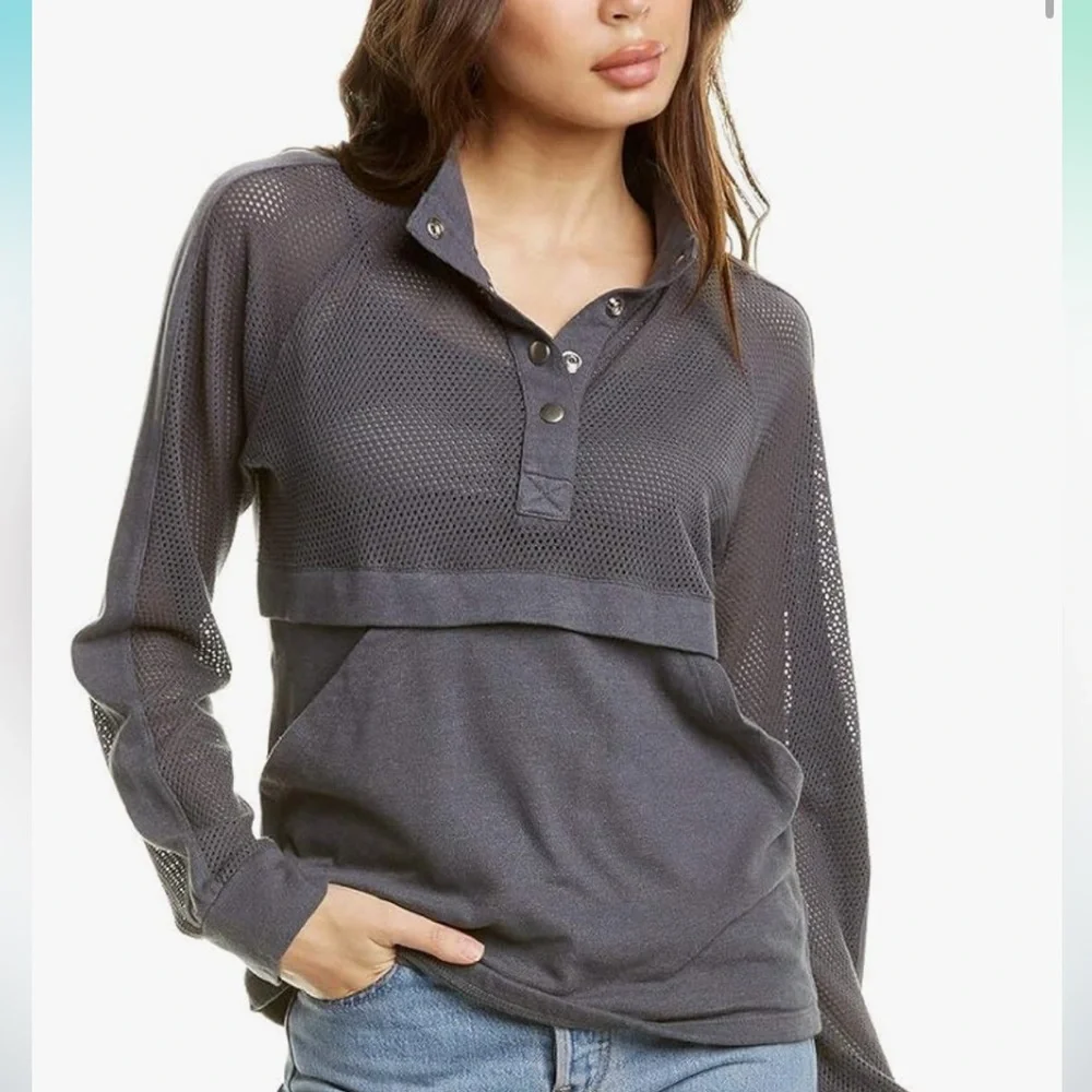 Monrow Mesh Snap Pullover - Picture 1 of 7